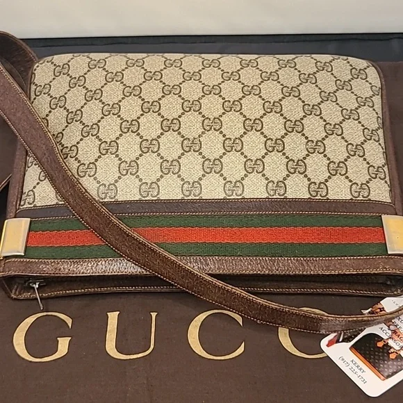 GUCCI VINTAGE 1970'S WEB SHERRY LINE COATED CANVAS/LEATHER SHOULDER BAG- RARE - Picture 15 of 17